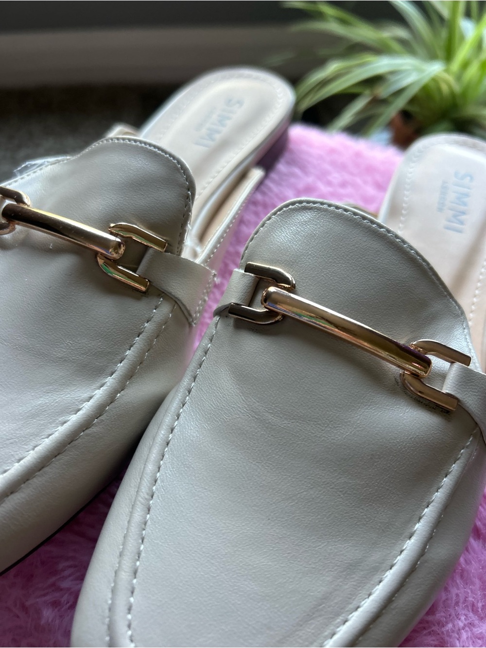 SIMMI London Beige Horsebit Loafer Mule Flats
